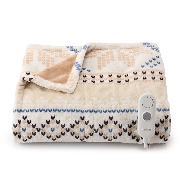 Cuddl Duds Plush Heated Throw Blanket - Tan Fairisle