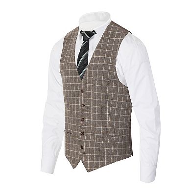 Gioberti Men's 5 Button Slim Fit Formal Herringbone Tweed Suit Vest