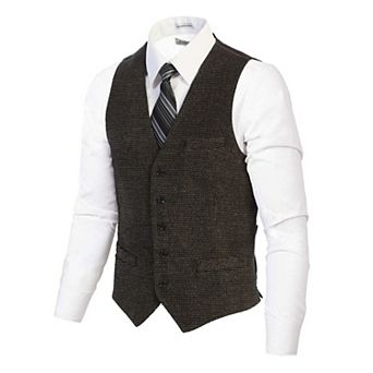 Gioberti Men's 5 Button Slim Fit Formal Herringbone Tweed Suit Vest