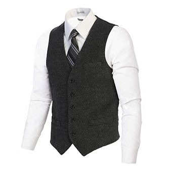 Gioberti Men's 5 Button Slim Fit Formal Herringbone Tweed Suit Vest