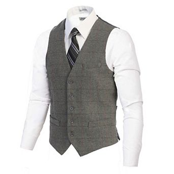 Gioberti Men's 5 Button Slim Fit Formal Herringbone Tweed Suit Vest