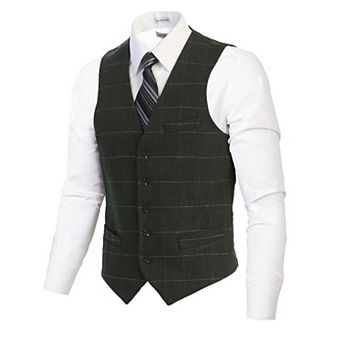 Gioberti Men's 5 Button Slim Fit Formal Herringbone Tweed Suit Vest