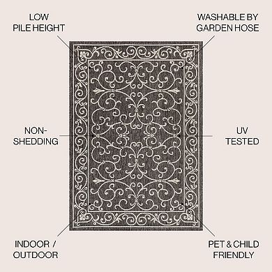 Charleston Vintage Filigree Textured Weave Indoor/outdoor Runner Rug