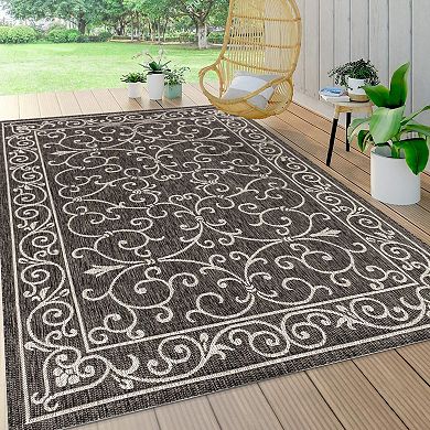 Charleston Vintage Filigree Textured Weave Indoor/outdoor Runner Rug