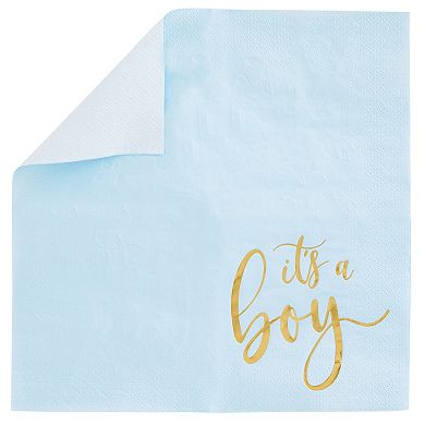 50x It’s A Boy Baby Shower Cocktail Napkins With Gold Foil, Blue, 5 Inch, 3-ply