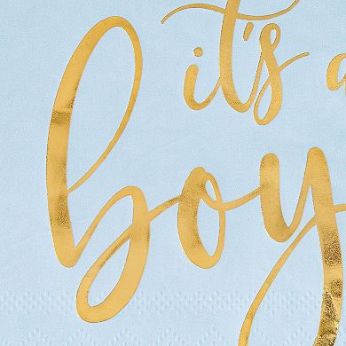 50x It’s A Boy Baby Shower Cocktail Napkins With Gold Foil, Blue, 5 Inch, 3-ply