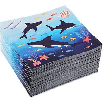 Shark Paper Napkins For Birthday Party Supplies (6.5 X 6.5 in 100 Pack)