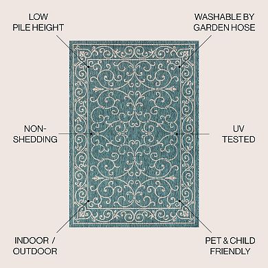 Charleston Vintage Filigree Textured Weave Indoor/outdoor Runner Rug
