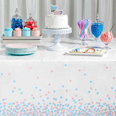 6 Pcs Plastic Table Covers With Pink And Blue Confetti For Gender Reveal