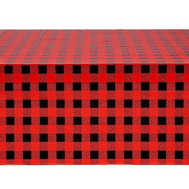 3 Pack Red Party Tablecloth Plastic, Buffalo Plaid Birthday Decorations, 54x108"