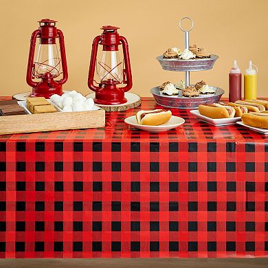 3 Pack Red Party Tablecloth Plastic, Buffalo Plaid Birthday Decorations, 54x108"