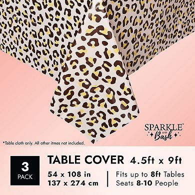Leopard Print Plastic Table Covers For Safari Party (54 X 108 In, 3 Pack)