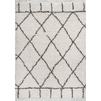 Mercer Shag Plush Tassel Moroccan Geometric Trellis Area Rug