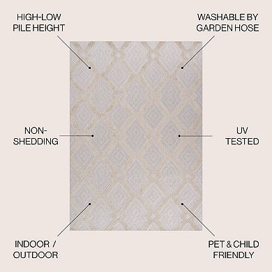 Duwun High-low Pile Ogee Trellis Tone On Tone Indoor/outdoor Area Rug