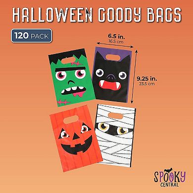 120 Pack Small Plastic Gift Bags With Handles For Spooky Halloween Party Candy
