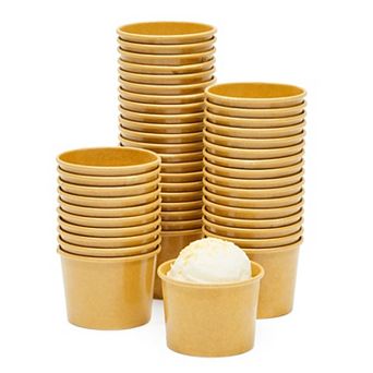 50 Pack Ice Cream Paper Cups, Disposable Sundae Dessert Bowls, 5 Ounces, Brown