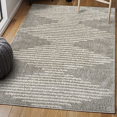 Elm Diamond Stripe Geometric Shag Area Rug