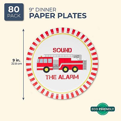 80pcs Fire Fighter Truck Party Disposable Paper Plates 9" For Birthday Party