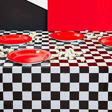 Checkered Plastic Tablecloth, Black And White Party Decor (54 X 108 In, 3 Pack)