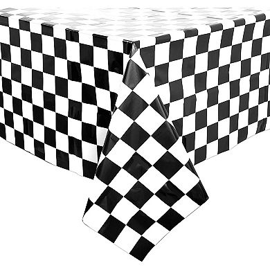 Checkered Plastic Tablecloth, Black And White Party Decor (54 X 108 In, 3 Pack)