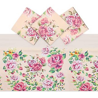 Pink Rose Tablecloth For Wedding Decorations (54 X 108 in 3 Pack)