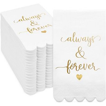 100 Pack White Wedding Napkins With Scalloped Gold Foil Edges For Party, 4x8 In