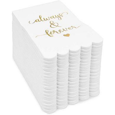 100 Pack White Wedding Napkins With Scalloped Gold Foil Edges For Party, 4x8 In