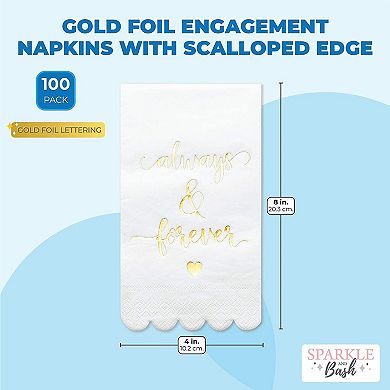 100 Pack White Wedding Napkins With Scalloped Gold Foil Edges For Party, 4x8 In