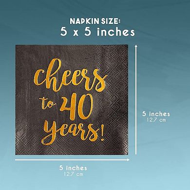 50 Pack Cheers To 40 Years Napkins For 40th Birthday, 3-ply, 5 X 5 In