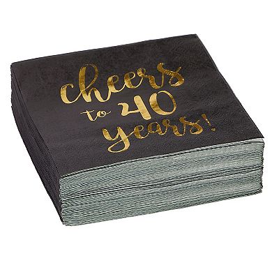 50 Pack Cheers To 40 Years Napkins For 40th Birthday, 3-ply, 5 X 5 In