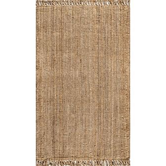 Pata Hand Woven Chunky Jute With Fringe Area Rug
