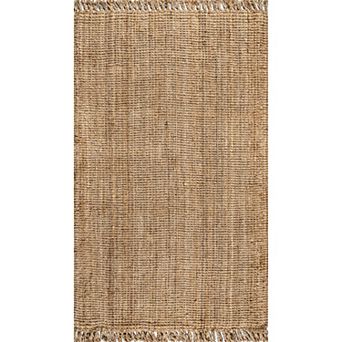 Pata Hand Woven Chunky Jute With Fringe Area Rug