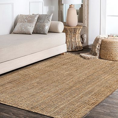 Pata Hand Woven Chunky Jute With Fringe Area Rug