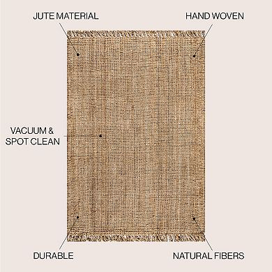 Pata Hand Woven Chunky Jute With Fringe Area Rug