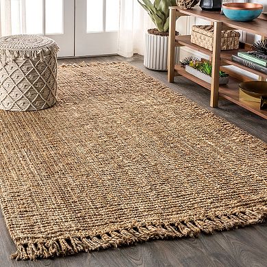 Pata Hand Woven Chunky Jute With Fringe Area Rug