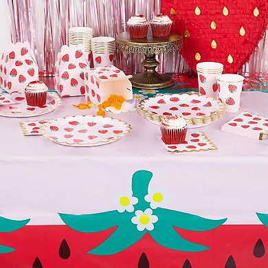 Pink Plastic Tablecloth For Strawberry Party Decorations (54 X 108 In, 3 Pack)
