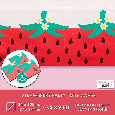 Pink Plastic Tablecloth For Strawberry Party Decorations (54 X 108 In, 3 Pack)