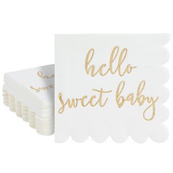 50 Pack Scalloped Baby Shower Napkins For Girls And Boys, Gold Foil Decor, 5x5"