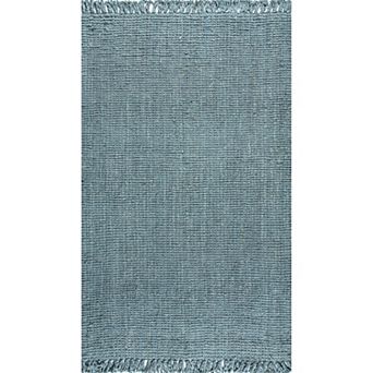 Pata Hand Woven Chunky Jute With Fringe Area Rug