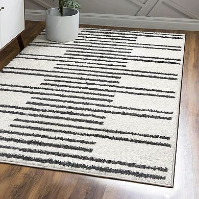 Petra Stripe Geometric Shag Area Rug