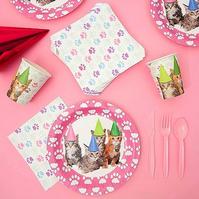 144-pieces Of Kitten Party Supplies For Cat Birthday Decorations, Serves 24