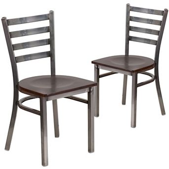 Emma And Oliver 2 Pack Clear Coated Ladder Back Metal Restaurant Chair
