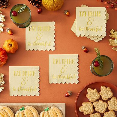Cocktail Napkins - 50-pack Disposable Scalloped Paper Napkins, Thanksgiving