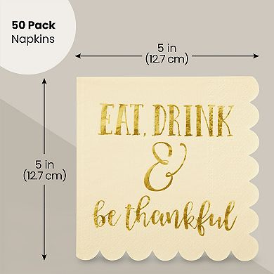 Cocktail Napkins - 50-pack Disposable Scalloped Paper Napkins, Thanksgiving