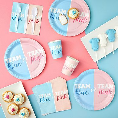 80x Disposable Team Blue Or Team Pink Paper Plates, Party Supplies 9x9"