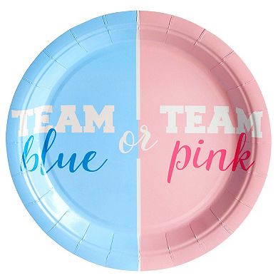 80x Disposable Team Blue Or Team Pink Paper Plates, Party Supplies 9x9"