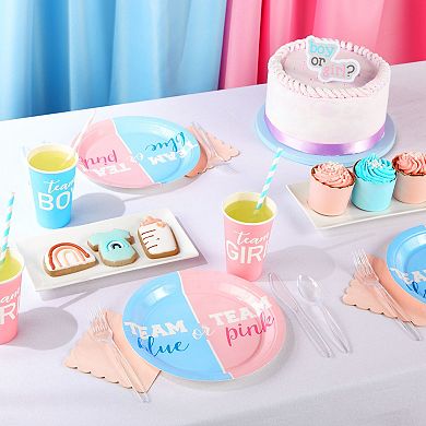 80x Disposable Team Blue Or Team Pink Paper Plates, Party Supplies 9x9"