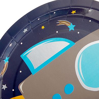 48 Pack Rocket Ship Paper Plates For Outer Space Birthday Party, 9 In
