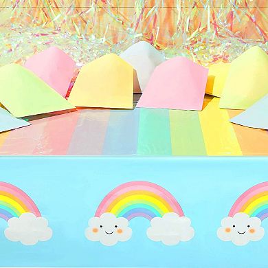 Pastel Rainbow Tablecloth For Rainbow Baby Shower Decorations (54x108", 3 Pack)