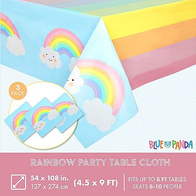 Pastel Rainbow Tablecloth For Rainbow Baby Shower Decorations (54x108", 3 Pack)
